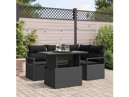 Súprava záhradných pohoviek s vankúšom 5 pcs Čierna polyratan 3348819