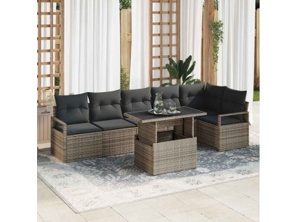 Súprava záhradných pohoviek s vankúšom 7 pcs Sivá Poly ratan 3348835