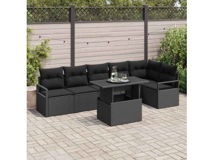 Súprava záhradných pohoviek s úložiskom 7 pcs Čierna polyratan 3348839