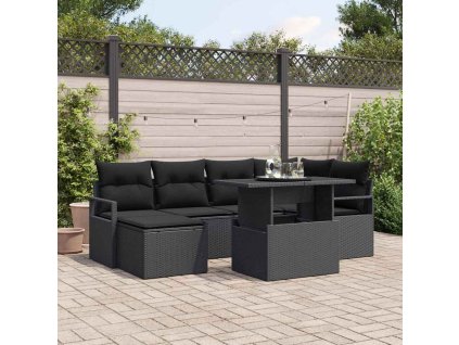 Súprava záhradných pohoviek s vankúšom 7 pcs Čierna 3348859