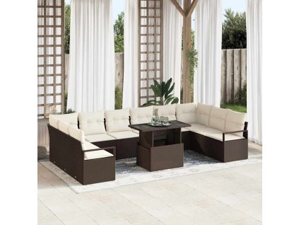 Súprava záhradných pohoviek 11 pcs Hnedá a smotanová polyratan 3348894