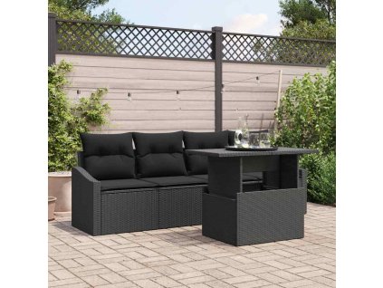 Súprava záhradných pohoviek s vankúšom 5 pcs Čierna polyratan 3348909