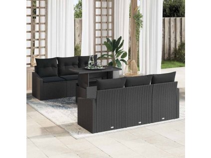 Súprava záhradných pohoviek s úložiskom 7 pcs Čierna polyratan 3348929