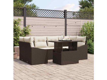 Súprava záhradných pohoviek 7 pcs Hnedá a smotanová polyratan 3348934