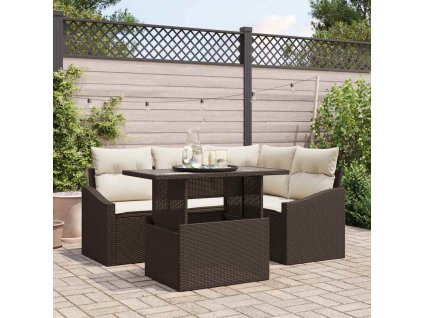 Súprava záhradných pohoviek 5 pcs Hnedá a smotanová polyratan 3348994