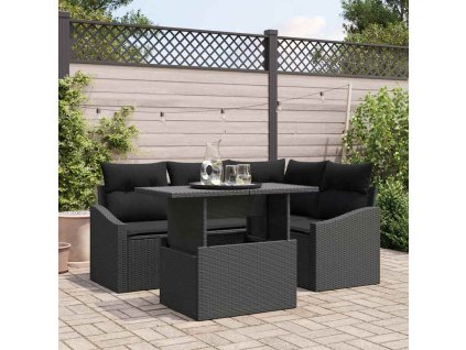 Súprava záhradných pohoviek s vankúšom 5 pcs Čierna polyratan 3348999