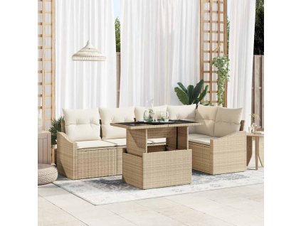 Súprava záhradných pohoviek s vankúšom 6 pcs béžová a kremová 3349007