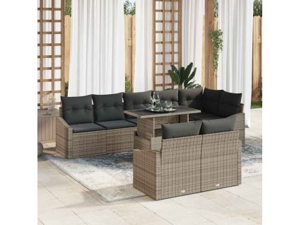 Súprava záhradných pohoviek s vankúšom s úložiskom 9 pcs Sivá 3349025