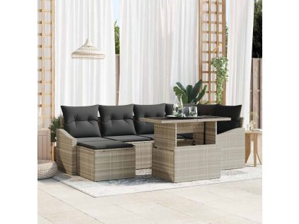 Súprava záhradných pohoviek s vankúšom 7 pcs Svetlosivá 3349038