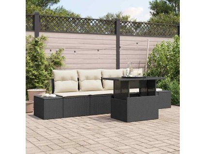 Sada pohoviek s vankúšom 5 pcs Čierna a krémová polyratan 3349083