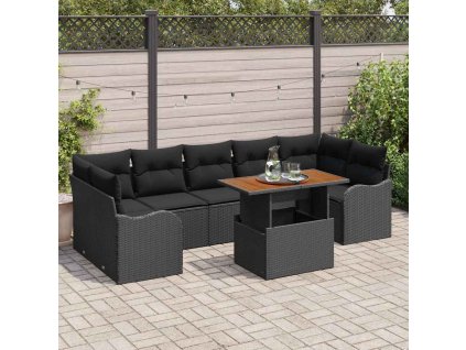 Súprava záhradných pohoviek s vankúšom 8 pcs Čierna polyratan 3349428