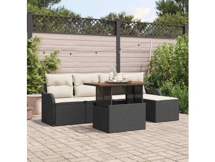 Súprava záhradných pohoviek s vankúšom 6 pcs Čierna a krémová 3349445