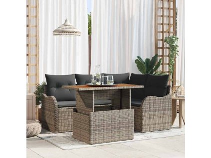 Súprava záhradných pohoviek s vankúšom 5 pcs Sivá 3349453