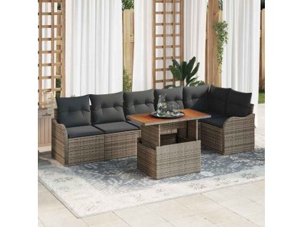 Súprava záhradných pohoviek s vankúšom 7 pcs Sivá 3349467