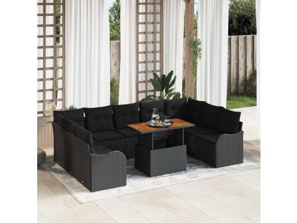 Súprava záhradných pohoviek s vankúšom 10 pcs Čierna 3349505