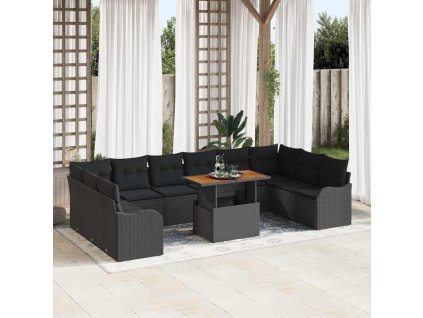 Súprava záhradných pohoviek s vankúšom 11 pcs Čierna 3349512