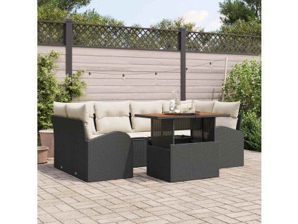 Súprava záhradných pohoviek s vankúšom 7 pcs Čierna a krémová 3349536