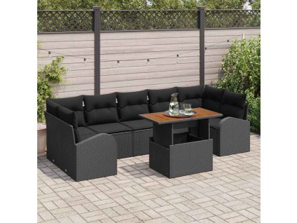 Súprava záhradných pohoviek s vankúšom 8 pcs Čierna 3349554