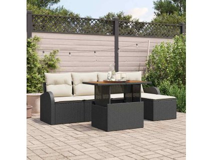 Súprava záhradných pohoviek s vankúšom 6 pcs Čierna a krémová 3349571