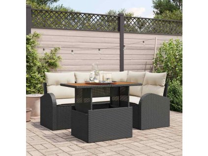 Súprava záhradných pohoviek s vankúšom 5 pcs Čierna a krémová 3349578