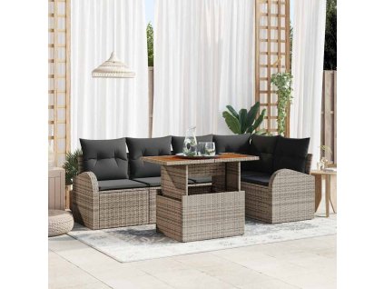 Súprava záhradných pohoviek s vankúšom 6 pcs Sivá 3349586