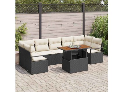 Súprava záhradných pohoviek s vankúšom 8 pcs Čierna a krémová 3349676