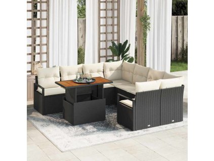 Záhradný jedálenský set s vankúšom 9 pcs Čierna a krémová 3349690