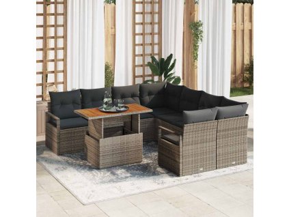 Záhradný jedálenský set s vankúšom 9 pcs Sivá a hnedá 3349691