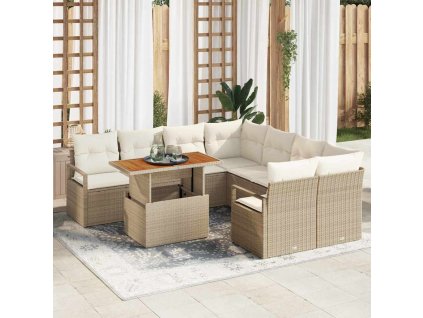 Záhradný jedálenský set s vankúšom 9 pcs Béžová a krémová 3349693