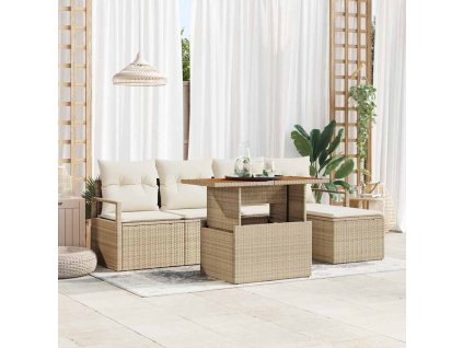 Záhradný jedálenský set s vankúšom 6 pcs Béžová a krémová 3349700