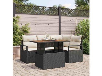 Záhradný jedálenský set s vankúšom 5 pcs Čierna a krémová 3349704