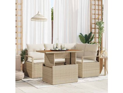 Záhradný jedálenský set s vankúšom 5 pcs Béžová a krémová 3349707