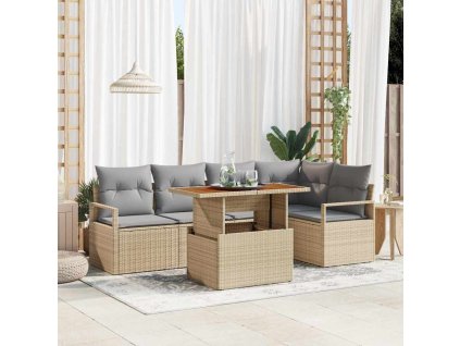 Záhradný jedálenský set s vankúšom 6 pcs Béžová a šedá 3349713