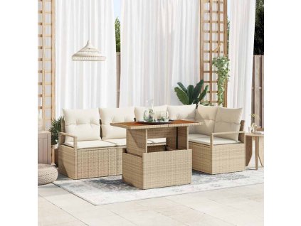 Záhradný jedálenský set s vankúšom 6 pcs Béžová a krémová 3349714