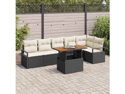 Záhradný jedálenský set s vankúšom 7 pcs Čierna a krémová 3349718