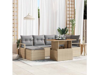 Záhradný jedálenský set s vankúšom 7 pcs Béžová a šedá 3349734