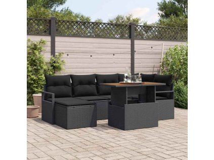 Záhradný jedálenský set s vankúšom 7 pcs Čierna a Hnedá 3349736