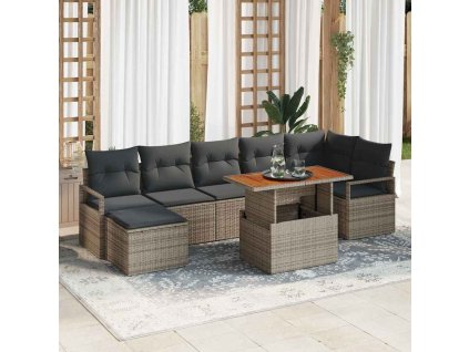 Záhradný jedálenský set s vankúšom 8 pcs Sivá a hnedá 3349740