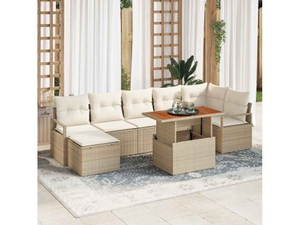 Záhradný jedálenský set s vankúšom 8 pcs Béžová a krémová 3349742