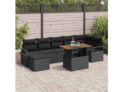 Záhradný jedálenský set s vankúšom 8 pcs Čierna a Hnedá 3349743