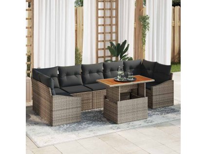 Záhradný jedálenský set s vankúšom 8 pcs Sivá a hnedá 3349803