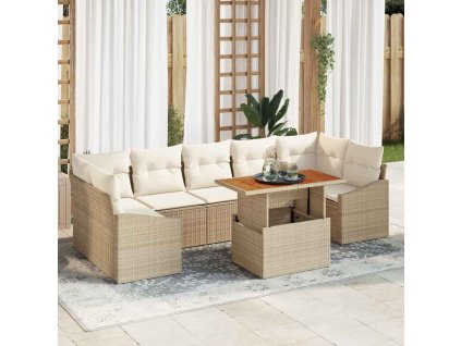 Záhradný jedálenský set s vankúšom 8 pcs Béžová a krémová 3349805