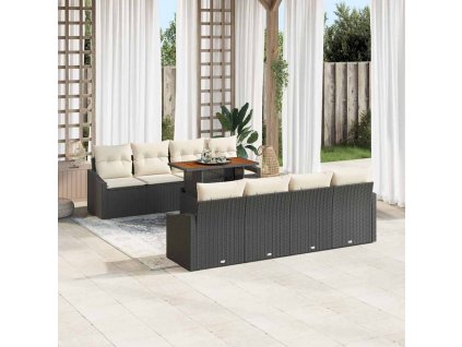 Záhradný jedálenský set s vankúšom 9 pcs Čierna a krémová 3349809