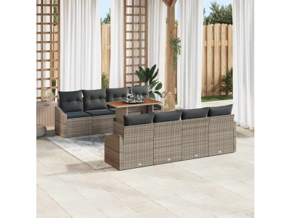 Záhradný jedálenský set s vankúšom 9 pcs Sivá a hnedá 3349810