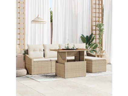Záhradný jedálenský set s vankúšom 6 pcs Béžová a krémová 3349826