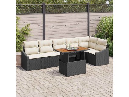 Záhradný jedálenský set s vankúšom 7 pcs Čierna a krémová 3349844