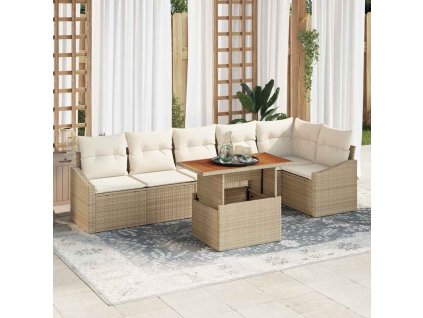 Záhradný jedálenský set s vankúšom 7 pcs Béžová a krémová 3349847