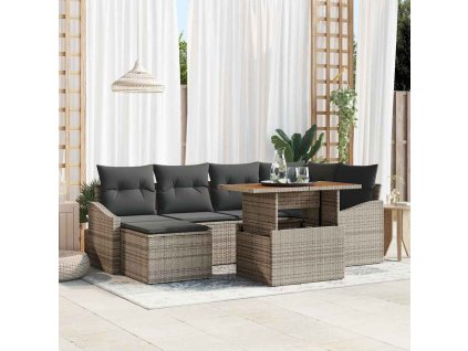 Záhradný jedálenský set s vankúšom 7 pcs Sivá a hnedá 3349859