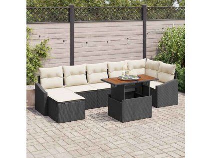 Záhradný jedálenský set s vankúšom 8 pcs Čierna a krémová 3349865