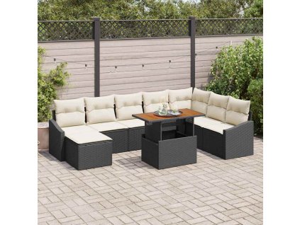 Záhradný jedálenský set s vankúšom 9 pcs Čierna a krémová 3349872